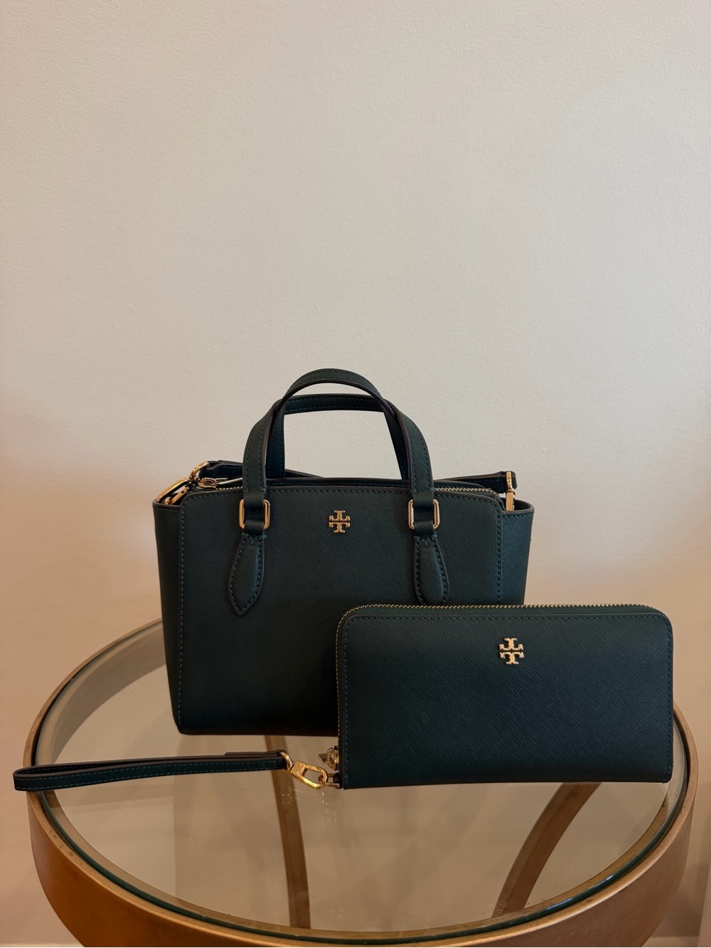 Tory Burch Robinson Handbag + Matching Emerson Wristlet Wallet